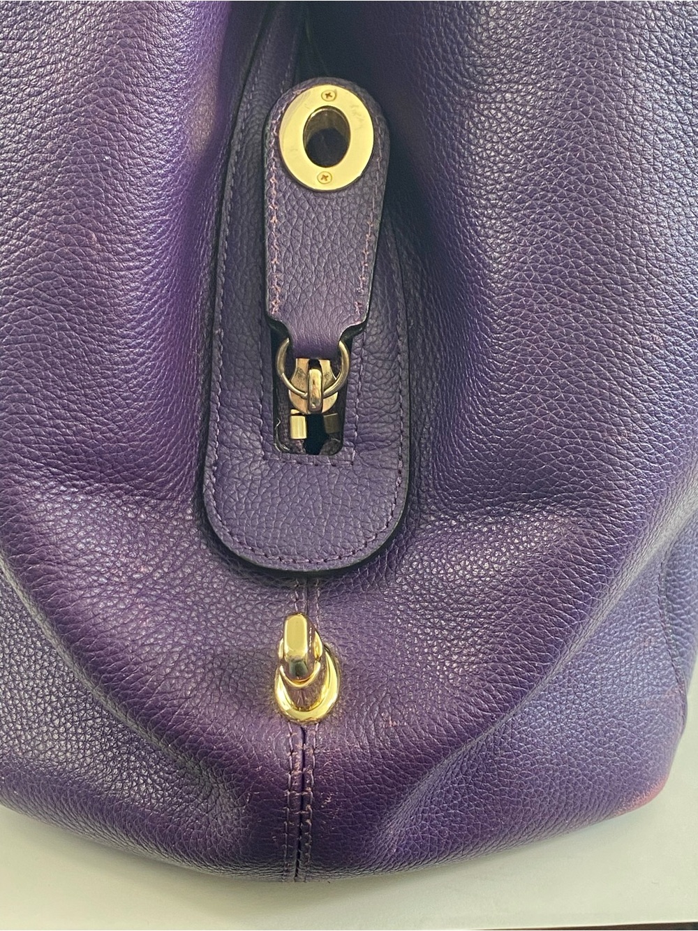 Coach Deep Purple Leather Shoulder Bag with Embossed Carriage - Picture 7 of 16